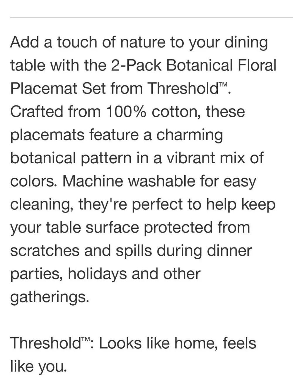 *NWOT* Threshold 2-pk Botanical Floral Placemat